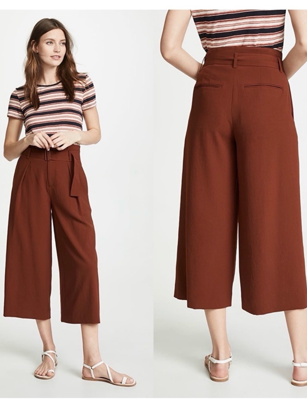 NEW Vince High Rise Belted Wide Leg Culottes in the shade Rust Sz 2 - Picture 3 of 11